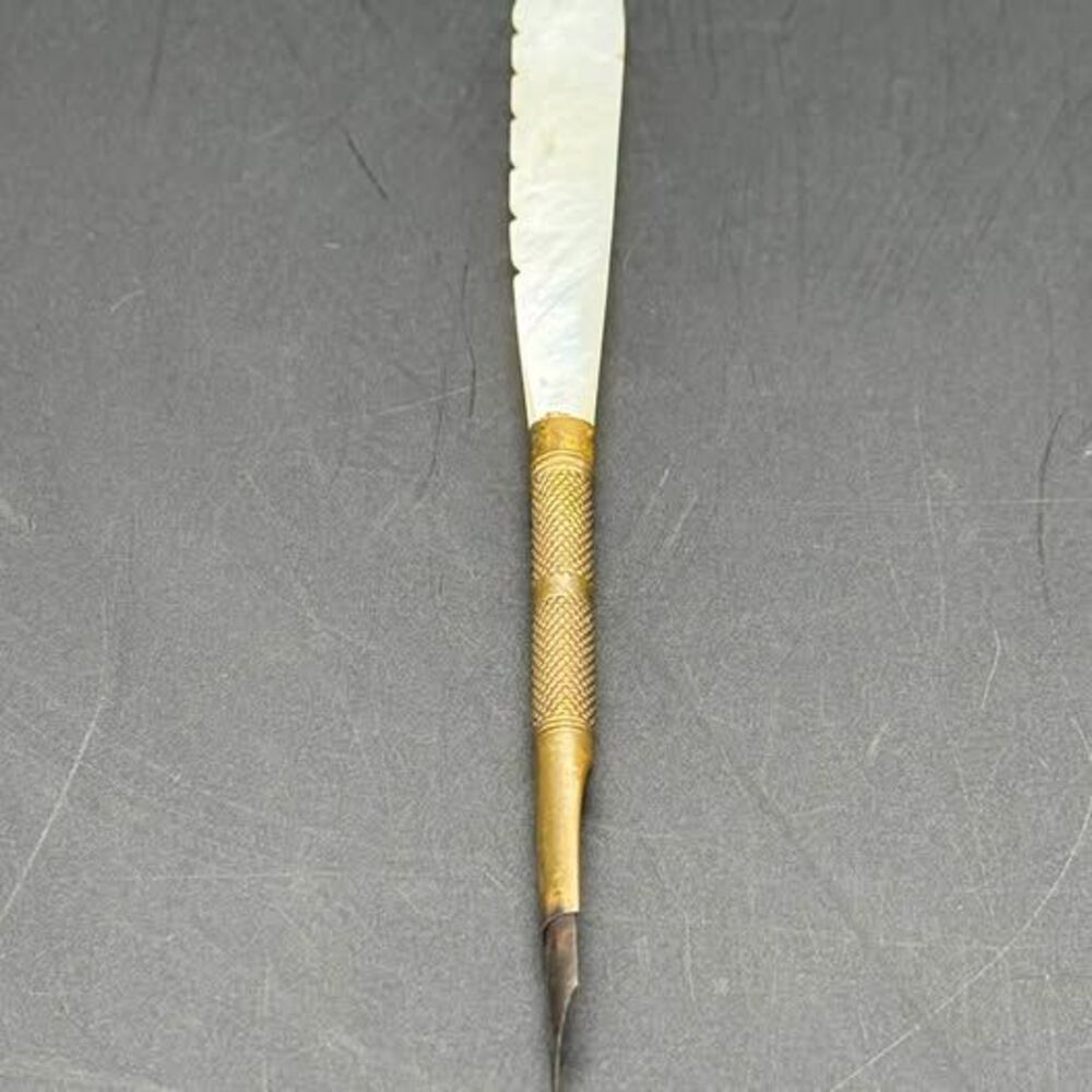 ANTIQUE 19TH CENTURY MOTHER OF PEARL DETAILED FEATHER VICTORIAN ERA QUILL PEN